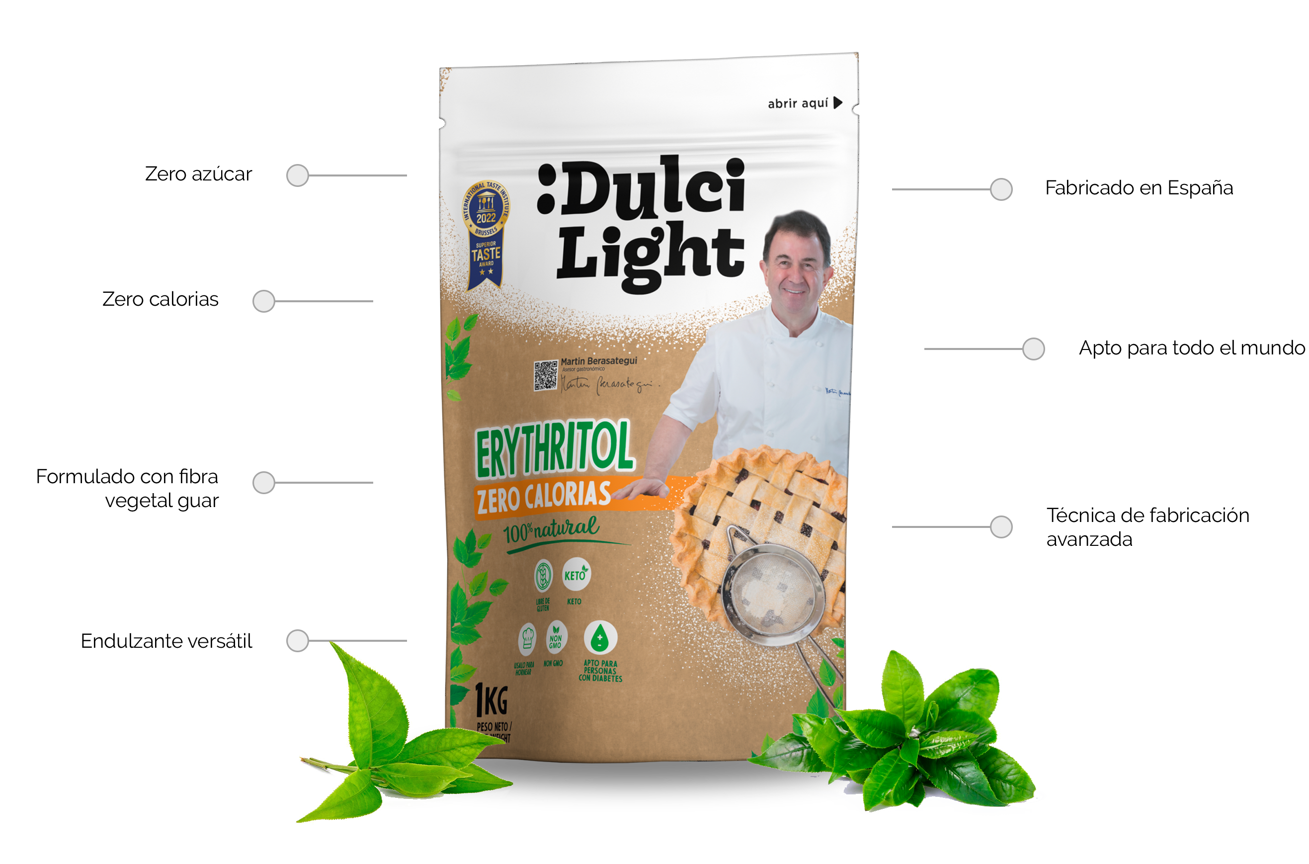 Edulcorante Eritritol Zero DulciLight 2 Kg 100% Natural Zero Calorías |  Sustituto del azúcar | Apto Dietas Keto y Cetogénicas | Granulado | Ideal  para